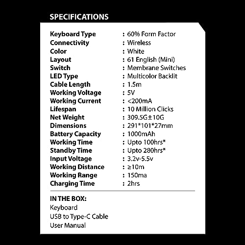 Ant Esports MK1500 Retro Style Mini 60% Pro RGB Wireless Gaming Keyboard with Membrane Switches for PC/Mobile/Tablets/Laptop/TV's- White. - Image 6