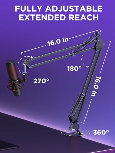 DIGIMORE D-110 Microphone Arm Stand, Adjustable Suspension Boom Scissor Mic Stand | Mic Clip | Upgraded Heavy Duty Clamp for Hyperx, Blue Yeti, Rode, Elgato - Image 4