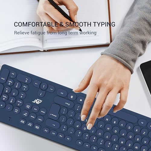 Ant Value FKBRI05 Wireless Keyboard Mouse Combo - 2.4Ghz Aesthetic Quiet Keyboard and Mouse Wireless - 110 Keys Full Size Ultra-Thin Keyboard for Laptop, Computer, PC, Notebook, Windows, Mac OS (Blue) - Image 5