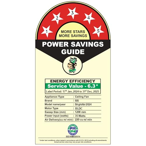 RR Signature BrightAir 1200mm BLDC Ceiling Fan with Remote Control | BEE 5 star Rated Energy Efficient Ceiling Fan | High Air Delivery with LED Indicators | 2 Year Warranty (Silent Blue) - Image 3