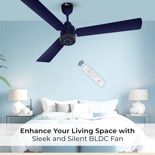 RR Signature BrightAir 1200mm BLDC Ceiling Fan with Remote Control | BEE 5 star Rated Energy Efficient Ceiling Fan | High Air Delivery with LED Indicators | 2 Year Warranty (Silent Blue) - Image 6
