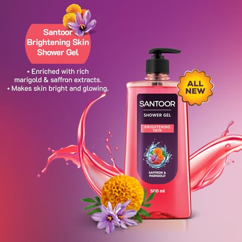 Santoor Brightening Shower Gel With Natural Saffron & Marigold Extracts| For Men & Women| For Glowing Skin| Suitable For All Skin Types| No Parabens| No Silicones| 500ml - Image 5