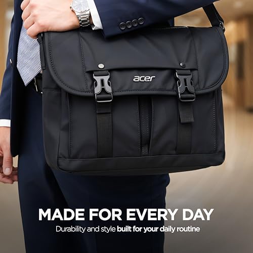 Acer Stylo Premium 14 Inch Laptop Sling Bag, Elegant Black Water-Resistant Polyester, Zippered Compartments & Front Pockets, Fits Up to 14-inch Laptops, Lightweight Daily Organizer for Work & Travel - Image 2