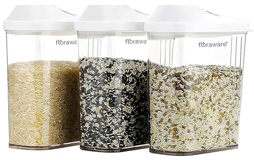 Floraware Food Safe Plastic Storage Containers with Sliding Mouth, 750ml, Pack of 3, White, BPA Free
