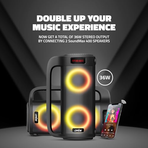 Artis SoundMax 400 Wireless Bluetooth Speaker with USB, FM, Micro TF Card, Aux in, Wired Mic with Supporting Grab Handle (Black) (18 W RMS Output) - Image 7