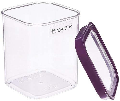 Floraware Food Safe Plastic Multiuse Square Fit-Lock Airtight Storage Jar, Grocery Container, 1150 ml, set 4 BPA free, Purple - Image 3