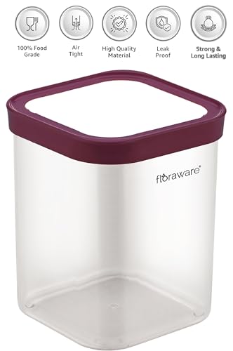 Floraware Food Safe Plastic Multiuse Square Fit-Lock Airtight Storage Jar, Grocery Container, 1150 ml, set 4 BPA free, Purple - Image 5
