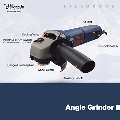 Hillgrove HGANG4B1M2 Angle Grinder | 100 mm Wheel Diameter | 11000 RPM High-Speed Motor | Corded Electric | Compact & Powerful Grinding and Cutting Tool - Image 2