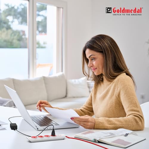 Goldmedal i-Design 4x1 Extension Board | 4 Universal Sockets | Master Switch with LED Indicator | 3 Pin Plug | 2-Meter Extension Cord | Multi Plug for Home Appliances & Office | Red & White - Image 4