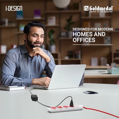Goldmedal i-Design 4x1 Extension Board | 4 Universal Sockets | Master Switch with LED Indicator | 3 Pin Plug | 2-Meter Extension Cord | Multi Plug for Home Appliances & Office | Red & White - Image 6