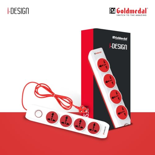 Goldmedal i-Design 4x1 Extension Board | 4 Universal Sockets | Master Switch with LED Indicator | 3 Pin Plug | 2-Meter Extension Cord | Multi Plug for Home Appliances & Office | Red & White - Image 7