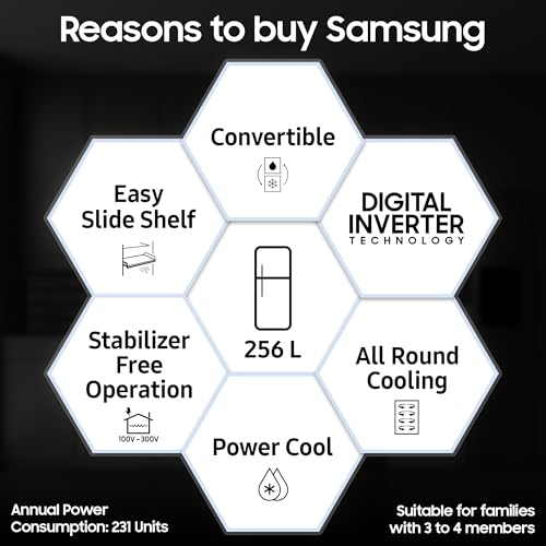 Samsung 256 L, 3 Star, Convertible, Digital Inverter with Display Frost Free Double Door Refrigerator (RT30C3733BX/HL, Luxe Black) - Image 4