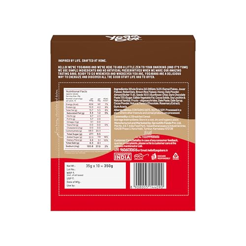 Yogabar Multigrain Energy Bars - Chocolate Chunk 20 Bars - Daily Protein Snack, High Energy & Nutrition Bars - with 8g Protein & 7g Fibre - No Preservatives - Pack of 2, 10 Bars each - Image 4