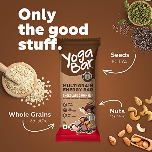 Yogabar Multigrain Energy Bars - Chocolate Chunk 20 Bars - Daily Protein Snack, High Energy & Nutrition Bars - with 8g Protein & 7g Fibre - No Preservatives - Pack of 2, 10 Bars each - Image 6