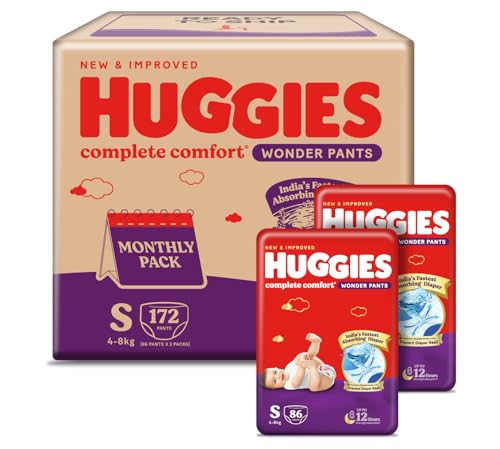 Huggies Complete Comfort Wonder Pants | Pant Style Baby Diapers Small Size (S), 172 Count | India's Fastest Absorbing Diaper, Prevents Diaper Rash, Ideal for 4 to 8 Kgs (86 Count, Pack of 2) - Image 4