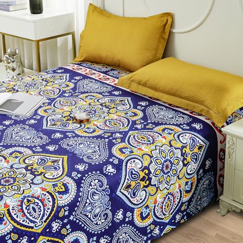 Story@Home bedsheet for Double Bed Queen Size 240TC Satin Finish, Microfiber Double Bed bedsheet, 225X250cm with 2 Pillow Covers, Purple & Yellow, Motif | Perfect for Festive Gifting - Image 2