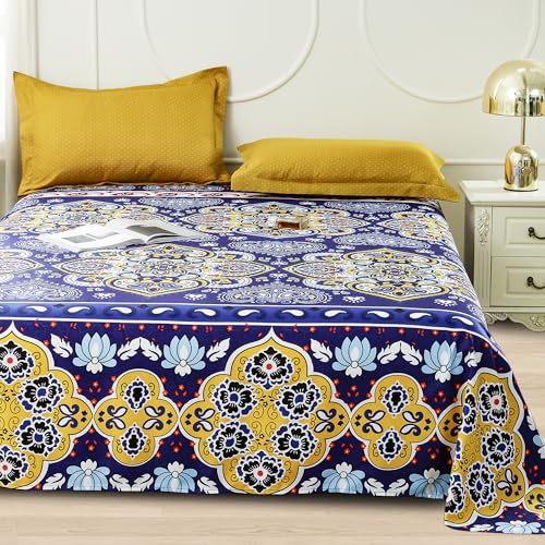Story@Home bedsheet for Double Bed Queen Size 240TC Satin Finish, Microfiber Double Bed bedsheet, 225X250cm with 2 Pillow Covers, Purple & Yellow, Motif | Perfect for Festive Gifting - Image 3
