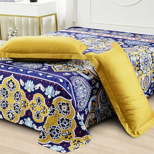 Story@Home bedsheet for Double Bed Queen Size 240TC Satin Finish, Microfiber Double Bed bedsheet, 225X250cm with 2 Pillow Covers, Purple & Yellow, Motif | Perfect for Festive Gifting - Image 5
