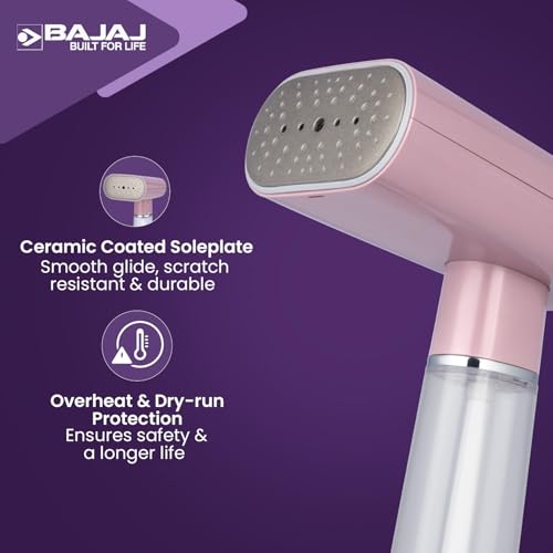 Bajaj Steam Majesty 1000 W Garment Steamer Up to 18 G/Min Steam Output | 150 Ml Water Tank | Ceramic Coated Soleplate | 2 Year Warranty 【Lilac】 - Image 5