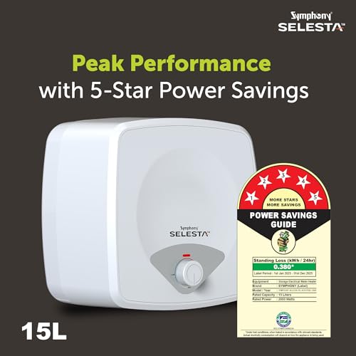 Symphony SELESTA Geyser 15 Litre Storage Water Heater | BEE 5 star Rating Energy Efficient | 2KW Heating Element | Titanium Pro Glassline Tank | Warranty: 7 Yr Tank, 3 Yr Heating element, 2 Yr Product - Image 2