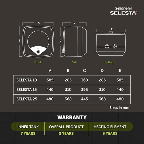 Symphony SELESTA Geyser 15 Litre Storage Water Heater | BEE 5 star Rating Energy Efficient | 2KW Heating Element | Titanium Pro Glassline Tank | Warranty: 7 Yr Tank, 3 Yr Heating element, 2 Yr Product - Image 7