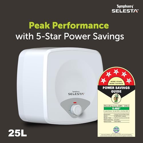 Symphony SELESTA Geyser 25 Litre Storage Water Heater | BEE 5 star Rating Energy Efficient | 2KW Heating Element | Titanium Pro Glassline Tank | Warranty: 7 Yr Tank, 3 Yr Heating element, 2 Yr Product - Image 2