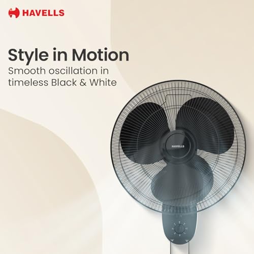 Havells Gatik Pro 400mm Wall Mount Fan|RPM: 1350|Double string for Speed & Oscillation control | Thermal Overloaded Protected Motor | 100% Copper Wire Winding Motor | 2 Year Warranty,230 Volts(Black) - Image 3