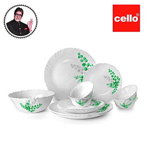 Cello Opalware Aqua Leaves Dinner Set, 13- Units, White - Image 2