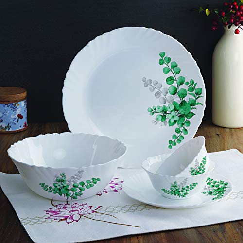 Cello Opalware Aqua Leaves Dinner Set, 13- Units, White - Image 4
