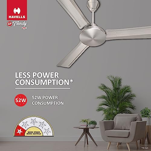 Havells 1200Mm Ep Trendy Energy Saving Ceiling Fan (Brushed Nickel, Pack Of 1), Brown, 1 Star - Image 4