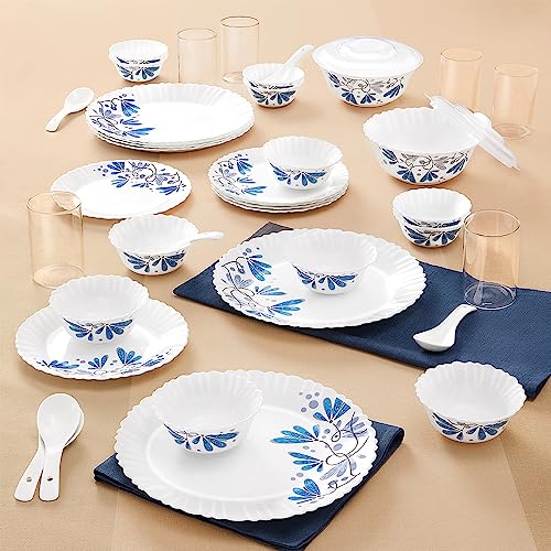 Larah By Borosil Twilight Silk Series Opalware Dinner Set with Glasses, 40 Pieces for Family of 6, Microwave & Dishwasher Safe, Bone-Ash Free, Crockery Set for Dining & Gifting, Plates & Bowls, White - Image 3