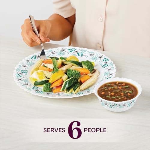 Larah by Borosil Silk Series Stardust Opalware Dinner Set with Vision Glass | 40pcs for Family of 6 | Microwave & Dishwasher Safe | Bone-Ash Free | Crockery for Dining & Gifting | White, Plate & Bowl - Image 4