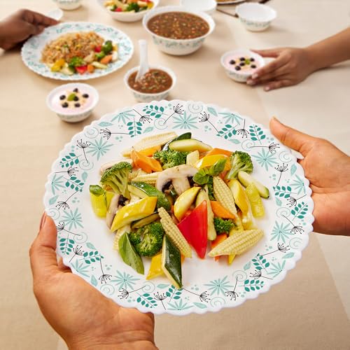 Larah by Borosil Silk Series Stardust Opalware Dinner Set with Vision Glass | 40pcs for Family of 6 | Microwave & Dishwasher Safe | Bone-Ash Free | Crockery for Dining & Gifting | White, Plate & Bowl - Image 5