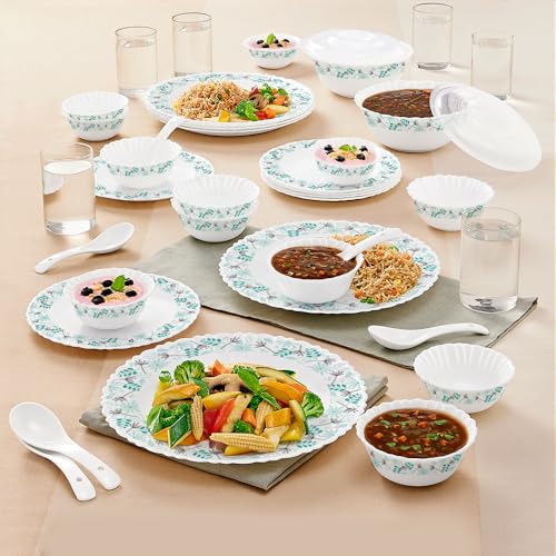 Larah by Borosil Silk Series Stardust Opalware Dinner Set with Vision Glass | 40pcs for Family of 6 | Microwave & Dishwasher Safe | Bone-Ash Free | Crockery for Dining & Gifting | White, Plate & Bowl - Image 7
