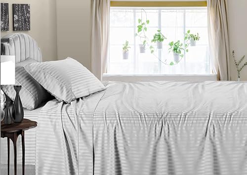 Industries Single Bedsheet with 1 Pillow Covers|Cotton Material & Satin Stripes|Size 60x90 inch (Grey), 144 TC - Image 2