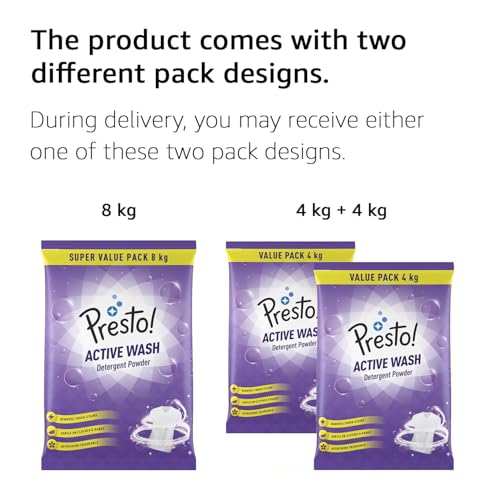 Amazon Brand - Presto! Active Wash Detergent Powder | 8 Kg | Tough On Stains | Gentle On Fabrics | Colour-Safe | Refreshing Fragrance | Machine And Hand Wash - Image 3