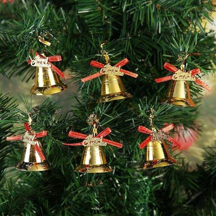 CraftVatika Christmas Tree Decoration Items, Golden Jingle Bell for Christmas Tree Set of 4 Hanging Ornaments Items, Xmas Tree Decoration Items, Christmas Party Supplies, (1 Packet)