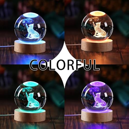3D Crystal Ball Lamp with 16 Colors Changing LED Wooden Base - Solar System Night Light, Galaxy Lamps, Galaxy Crystal Ball Light with USB (16 Color Hand Cat) - Image 3