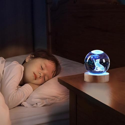 3D Crystal Ball Lamp with 16 Colors Changing LED Wooden Base - Solar System Night Light, Galaxy Lamps, Galaxy Crystal Ball Light with USB (16 Color Hand Cat) - Image 4
