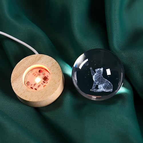 3D Crystal Ball Lamp with 16 Colors Changing LED Wooden Base - Solar System Night Light, Galaxy Lamps, Galaxy Crystal Ball Light with USB (16 Color Hand Cat) - Image 6