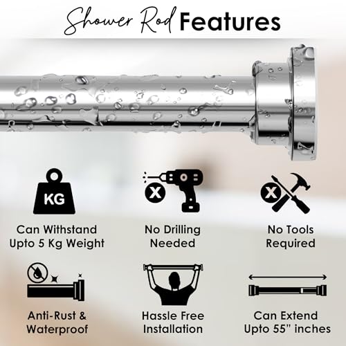 Story@Home Stainless Steel (80 Cm To 140 Cm) Extendable Shower Curtain Tension Rod Non-Drilling Anti-Skid Spring Pull Rod, Silver - Image 4