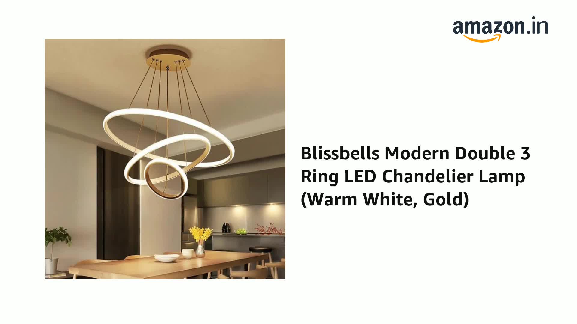 Modern LED Ring Pendant Chandelier Light | Contemporary Hanging Ceiling Lamp | Warm White Decorative Lighting Fixture | Gold Finish | Ideal for Dining Room, Living Room, Kitchen Island & Hall - Image 2