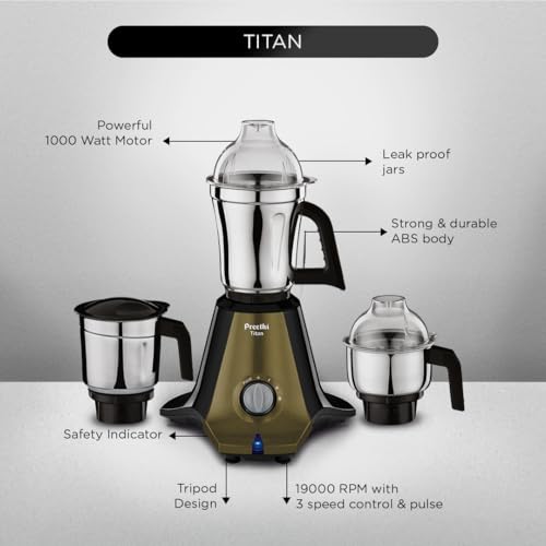 Preethi Titan Mixer Grinder | 1000W Watt | 2yr Guarantee & Lifelong Free Service I 3 Jars I Black (MG-283) - Image 5