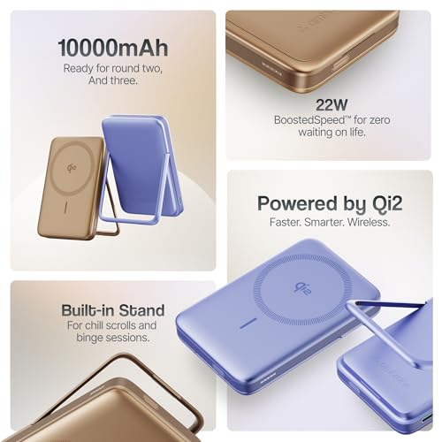 Ambrane Qi2 Magsafe Wireless 10000mAh Powerbank, Faster 15W Wireless Charging, Better Magnetic Strength, Low Heat with Qi2 Certified Technology, Metal Stand, for iPhone 12 or Later (MagSurge, Purple) - Image 3