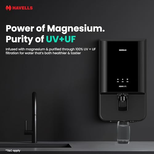 Havells Aquas Lite Water Purifier, UV + UF Purification, 4-stages, 7L Storage, Ideal for Municipal Water, Significant water savings, BIS Approved, Black - Image 3