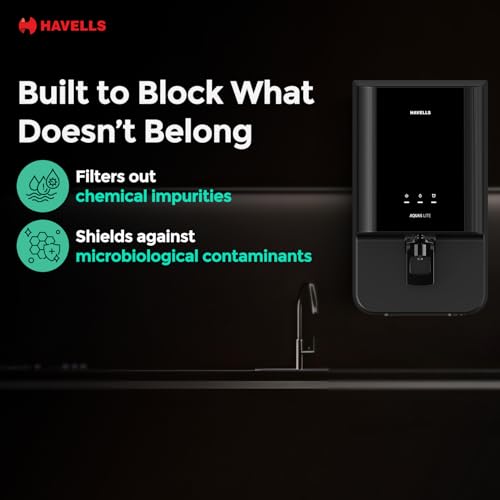 Havells Aquas Lite Water Purifier, UV + UF Purification, 4-stages, 7L Storage, Ideal for Municipal Water, Significant water savings, BIS Approved, Black - Image 4