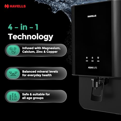 Havells Aquas Lite Water Purifier, UV + UF Purification, 4-stages, 7L Storage, Ideal for Municipal Water, Significant water savings, BIS Approved, Black - Image 5