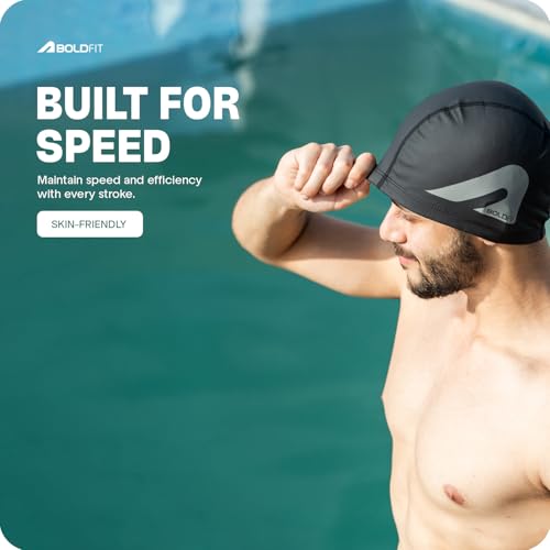 Boldfit Swimming Cap for Men PU Swimming Caps for Women Unisex Swim Cap for Boys, Girls Swimming Cap for Women Long Hair Swimming Head Cap Men Swim Cap Easy Fit - Black - Image 5