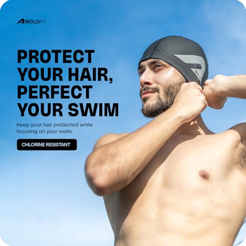 Boldfit Swimming Cap for Men PU Swimming Caps for Women Unisex Swim Cap for Boys, Girls Swimming Cap for Women Long Hair Swimming Head Cap Men Swim Cap Easy Fit - Black - Image 6