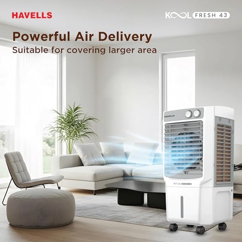 Havells KoolFresh 43 L Personal Air Cooler for Room|Powerful Air-Delivery|Dual Flow Technology|Fan & 3 Side Bacteria Shield Honeycomb Pads|Ice Chamber|Fully Collapsible Louvers|Front Wheel with Brakes - Image 5
